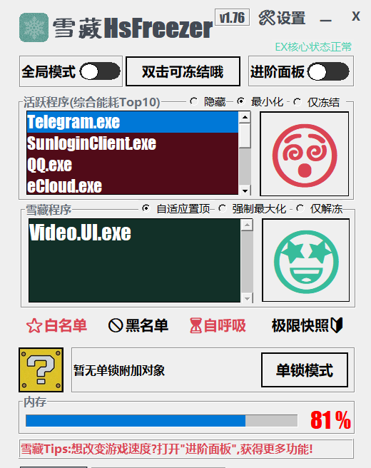 游戏冻结软件 | 雪藏 HsFreezer（2.10） - 道言分享网