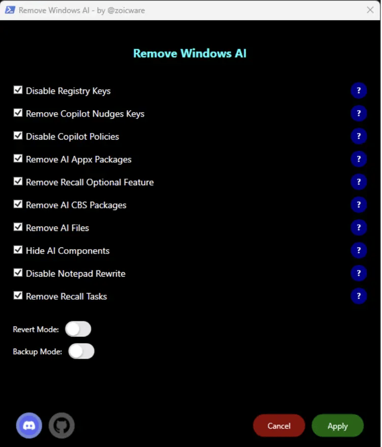 卸载Win11所有AI相关的功能RemoveWindowsAI - 道言分享网